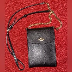 Coach Black Leather Bag with Gold Chain